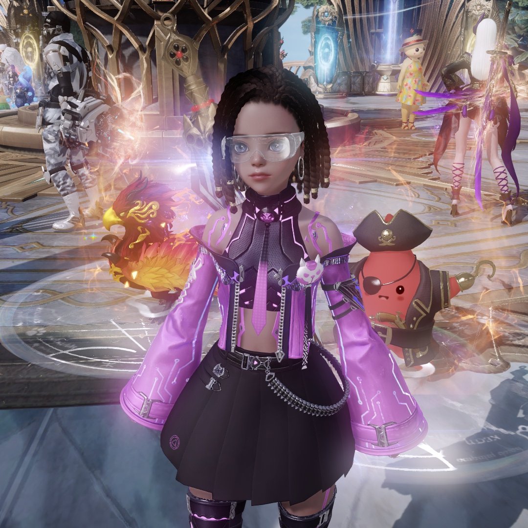 cupidtayo's tweet photo. Her eyes are stunning 😚 Loving the #Aeromancer so far, Drizzle kinda pumps ! Really enjoy the purple base set for this skin :P #LostArk #FashionArk https://t.co/7rMqbKtQ1p