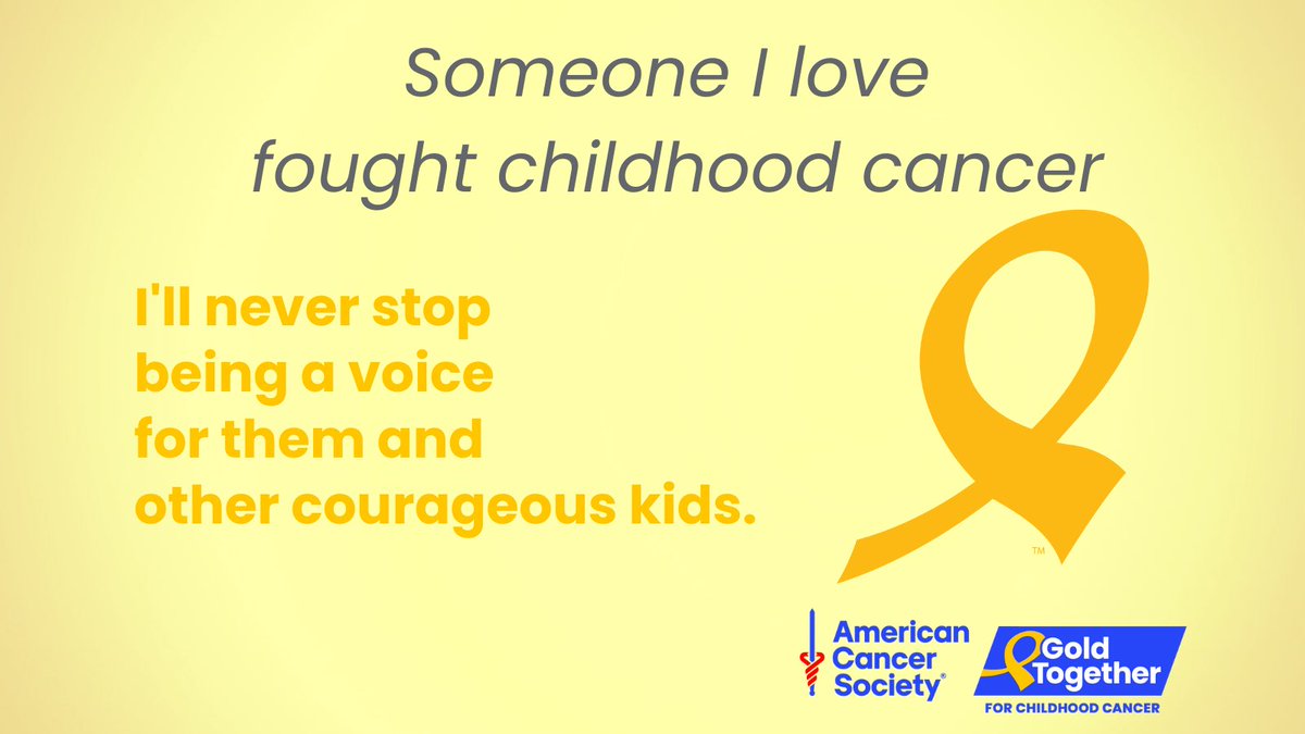 This September, be a voice in the fight against #childhoodcancer. Get your link and raise funds dedicated to childhood cancer with the <a href="/AmericanCancer/">American Cancer Society</a> Gold Together Champions. secure.acsevents.org/site/TR?fr_id=…  #ACSGoldTogetherChampions
#GoldTogether
