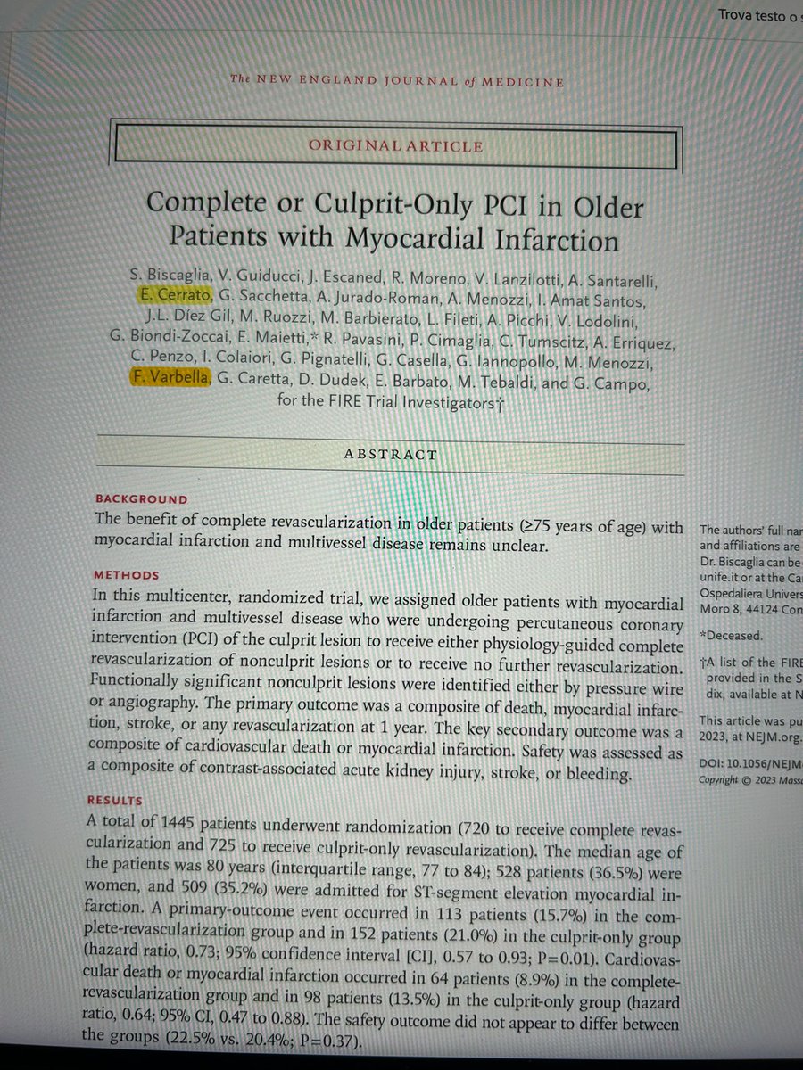 Surely I will always remember this #ESC2023  two excellent RCT published in NEJM from our Interventional Unit plus the inclusion of our SCAD DISCO registry in ACS GL! 
Good job and many thanks to all the team for the effort including our datamanagers and all nurse staff!