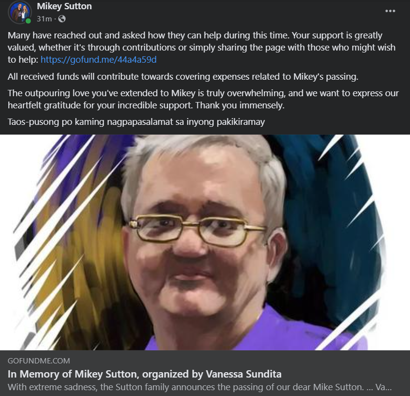 GeekosityMag's tweet photo. Mikey has passed away. I'm kind of in shock right now and don't know what to say so I'll let the family speak. They have started a GoFundMe all received funds will contribute towards covering expenses related to Mikey's passing. https://t.co/IQfUpJUJyp

He will be missed.

-James https://t.co/mYaFkMsVzH