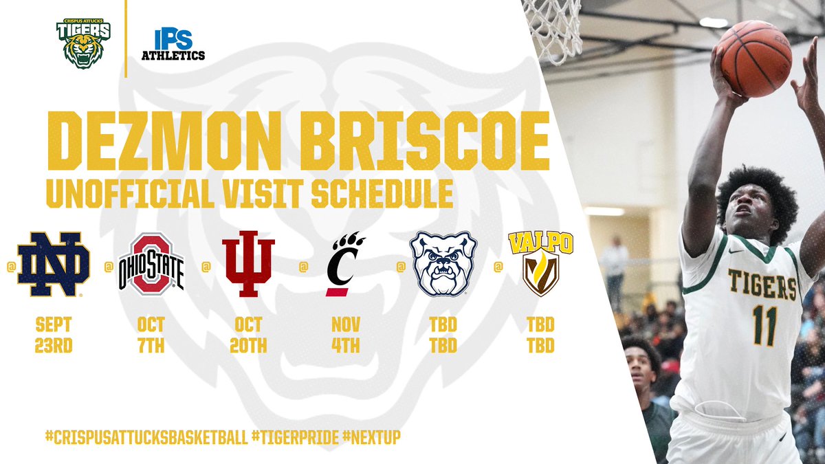 Crispus Attucks Boys Basketball (@cattucksb) on Twitter photo Crispus Attucks Junior F <a href="/Dezmonbriscoe/">Dezmon</a> Unofficial Visit Schedule. <a href="/IPSAthletics/">IPS Athletics</a> <a href="/CAttucksIPS/">Crispus Attucks High School</a>
<a href="/INBBallSource/">Trevor Andershock</a> <a href="/KyleNeddenriep/">Kyle Neddenriep</a> <a href="/ZT17Hoops/">Zak Tyler</a> <a href="/BRamseyKSR/">Brandon Ramsey</a> <a href="/ebosshoops/">Eric Bossi</a>
#CrispusAttucksBasketball
#TigerPride
#WatchUSWork Crispus Attucks Junior F <a href="/Dezmonbriscoe/">Dezmon</a> Unofficial Visit Schedule. <a href="/IPSAthletics/">IPS Athletics</a> <a href="/CAttucksIPS/">Crispus Attucks High School</a>
<a href="/INBBallSource/">Trevor Andershock</a> <a href="/KyleNeddenriep/">Kyle Neddenriep</a> <a href="/ZT17Hoops/">Zak Tyler</a> <a href="/BRamseyKSR/">Brandon Ramsey</a> <a href="/ebosshoops/">Eric Bossi</a>
#CrispusAttucksBasketball
#TigerPride
#WatchUSWork