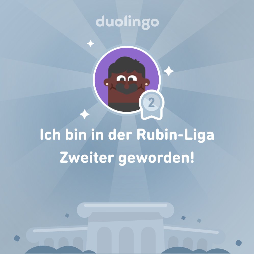 Ich habe in der Rubin-Liga auf @Duolingo den 2. Platz belegt!