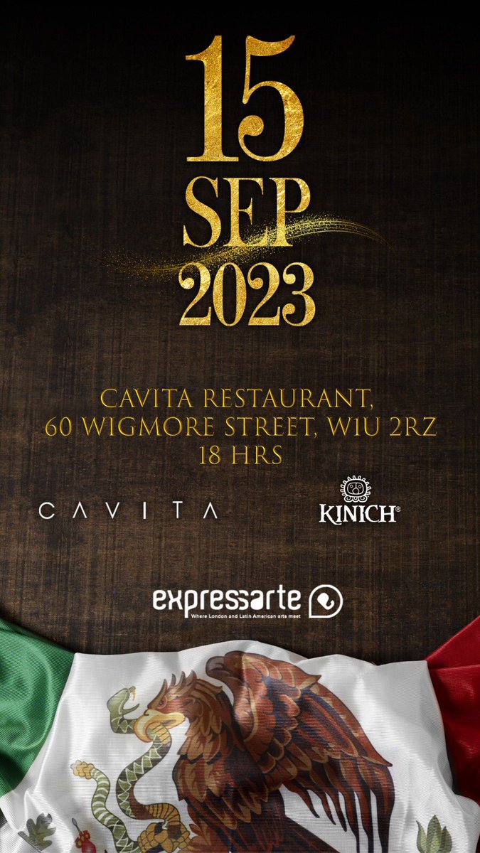 Mexican Independence Day Celebrations!

C A V I T A (by) K I N I C H 
15th September
 
AN ANCESTRAL EXPERIENCE AND A DEEP ENCOUNTER WITH THE MILLENIAL MAYAN CUISINE WITH AN AMAZING CULTURAL HERITAGE.

cavitarestaurant.com/event-details-…
