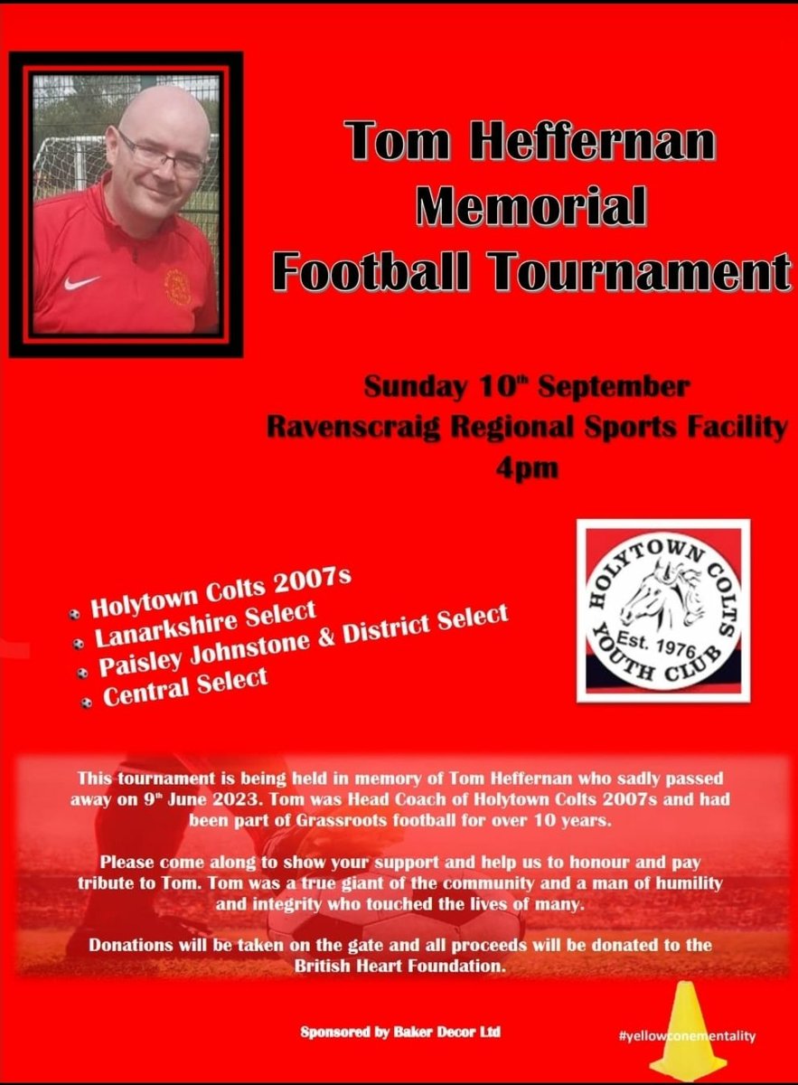 We have organised this football tournament in memory of our former head coach Tom Heffernan. 

Please come along and help us to honour and pay tribute to Tom as well as raise money for a very worthy cause ❤🖤
