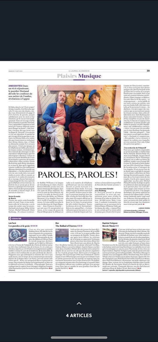 Merci ⁦<a href="/leJDD/">Le JDD</a>⁩ et Ludovic Perrin pour ce beau papier aujourd’hui au sujet de mon livre “Un homme de paroles”