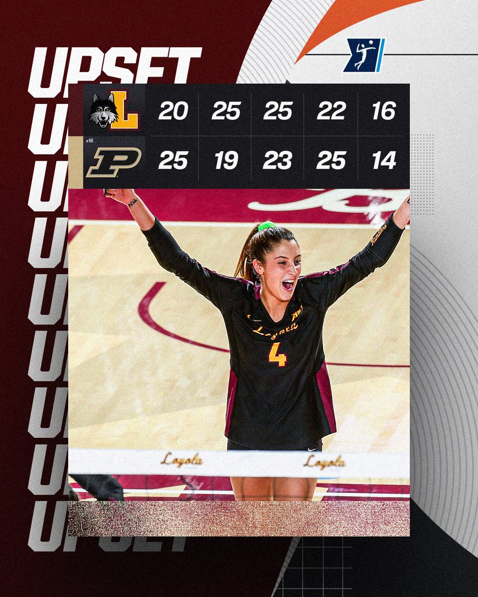 NCAA Women's Volleyball (@ncaavolleyball) on Twitter photo ๐จUPSET ALERT๐จ
<a href="/RamblersWVB/">Loyola Women's Volleyball</a> defeats No. 16 Purdue in a thrilling 5-set matchโผ๏ธ
#NCAAWVB ๐จUPSET ALERT๐จ
<a href="/RamblersWVB/">Loyola Women's Volleyball</a> defeats No. 16 Purdue in a thrilling 5-set matchโผ๏ธ
#NCAAWVB