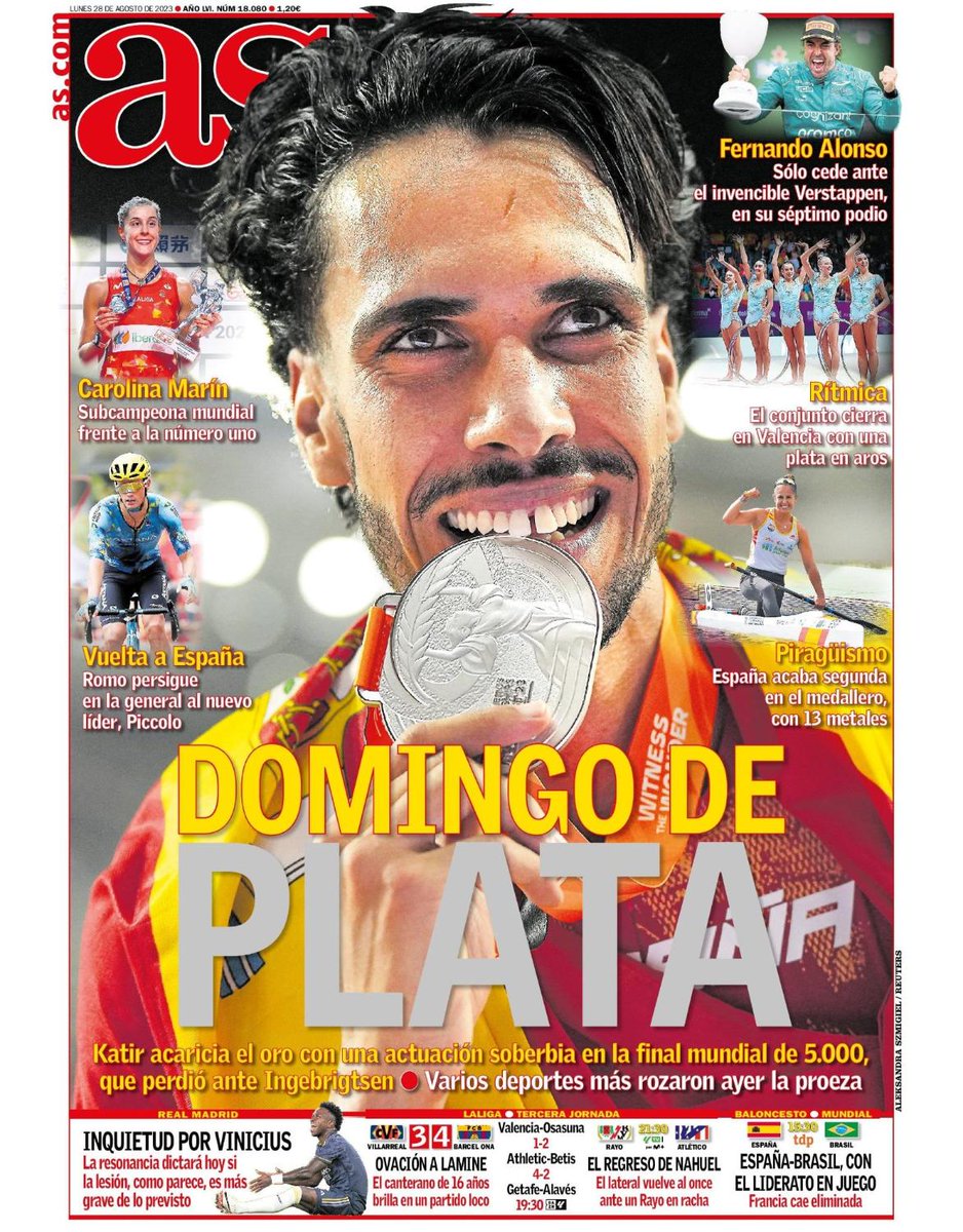 📰 Ya está aquí la #portadaAS del lunes, 28 de agosto
🥈 ¡Domingo de plata!