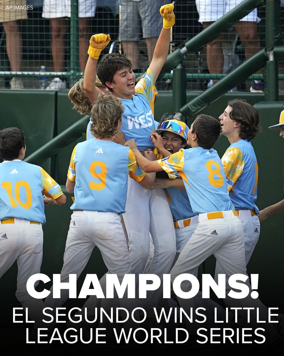 CONGRATULATIONS! El Segundo wins Little League World Series over Curacao, after a walk-off home run by Louis Lappe in the sixth inning abc7.la/3OL0msA