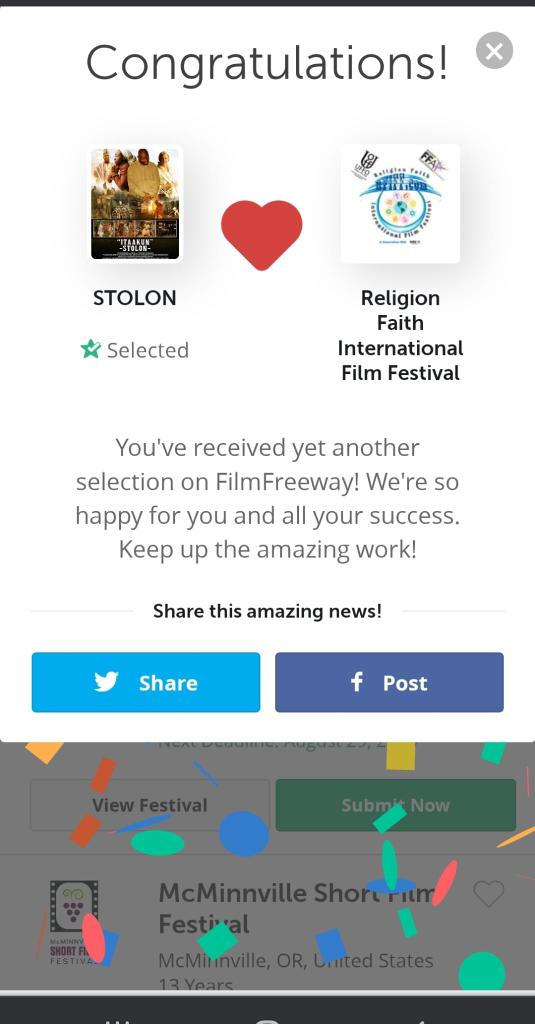 Evabyword's tweet photo. Praise God! We have recieved second official selection for our Drama Documentary: "ITAAKUN" - STOLON at film festival. 
@EiPfilms @EverbrandsLtd https://t.co/xqlzACLq1w