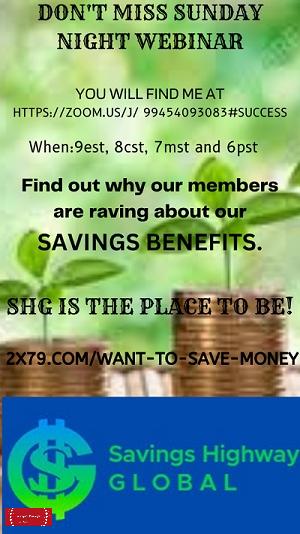 Join me on Zoom (bit.ly/43niCP7) at 9pm est and find out why SHG is the place to be!  Savings Galore! 
#Amazingdiscounts
#Wanttosavemoney 
#Savemoney