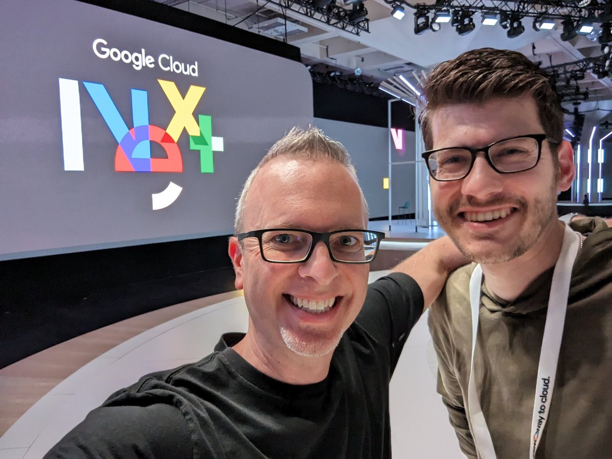 rseroter's tweet photo. Look, we know that most tech keynotes hit peak energy about ten minutes in, and go from there.

Honestly, the last 10 minutes of the #GoogleCloudNext dev keynote with me and @forrestbrazeal is wackier than the first 10, and that's saying something. Don't miss it! https://t.co/l1li4d5aat