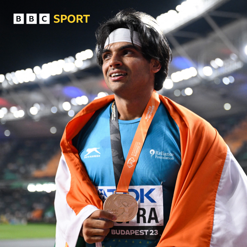 BBCSport's tweet photo. He's become the first Indian to win a world athletics title! 🥇 

#BBCAthletics