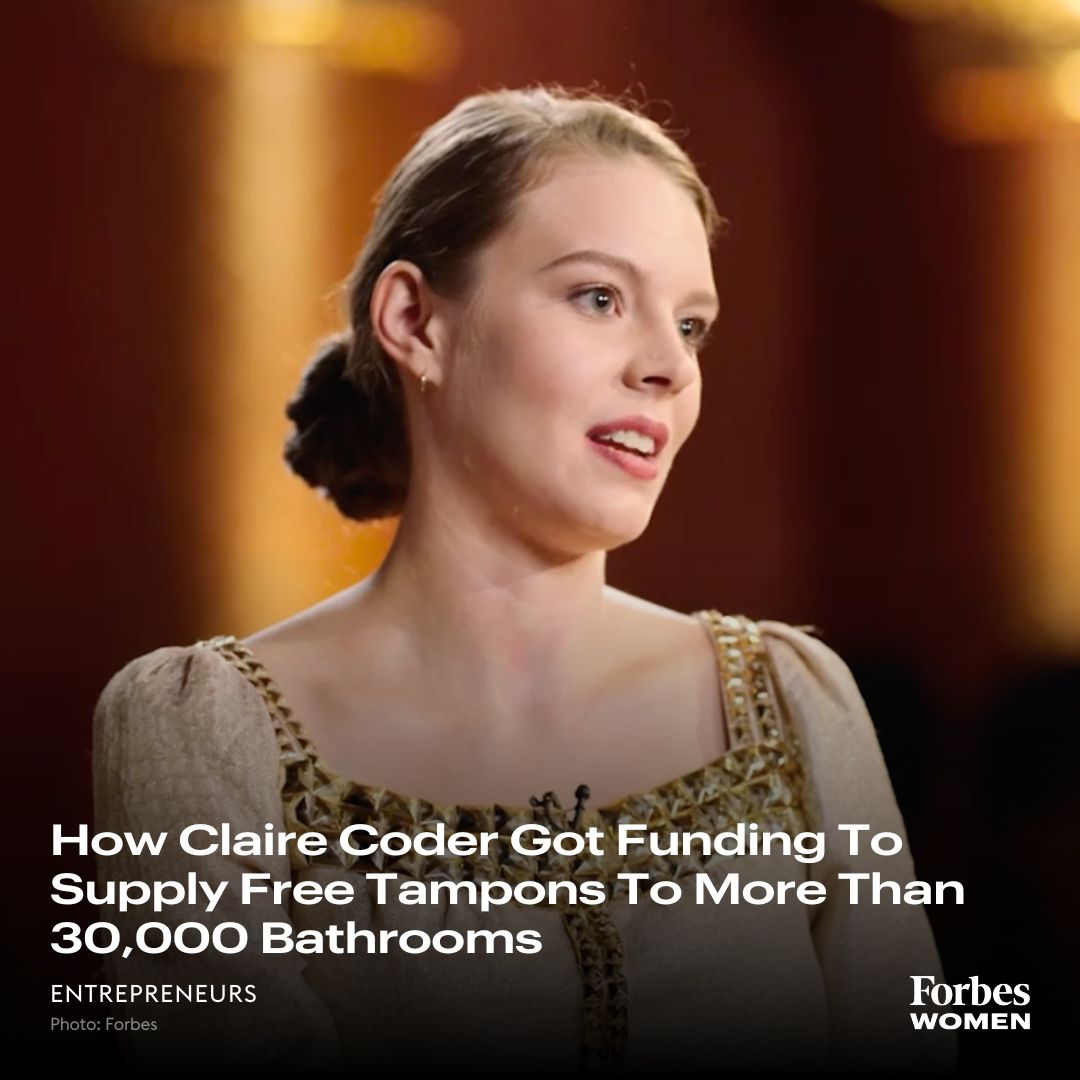 Forbes Under 30 lister <a href="/ClaireCoder/">Claire Coder🔴</a> founded Columbus, Ohio–based <a href="/GoAuntFlow/">Aunt Flow</a> to stock company and school bathrooms with free tampon and pad dispensers. Google, Netflix and 500 others pay for her free-vend dispensers.

WATCH FULL INTERVIEW: on.forbes.com/6011PUDOD