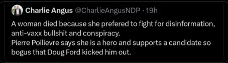 govt_corrupt's tweet photo. #BREAKING: NDP MP Charlie Angus deletes tweet mocking and ridiculing Sheila Anette Lewis - after dying due to the unscientific, discriminatory Covid vaccine polices in Alberta, Canada.
Sorry @CharlieAngusNDP you will constantly be reminded of what you did.
#ResignCharlieAngus https://t.co/BguX4DgNmR
