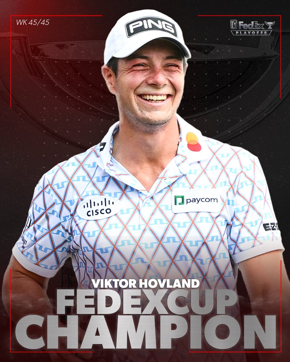 Viktor Hovland is the 2023 #FedExCup champion! This win @TOURChamp is his third victory of the season 🏆