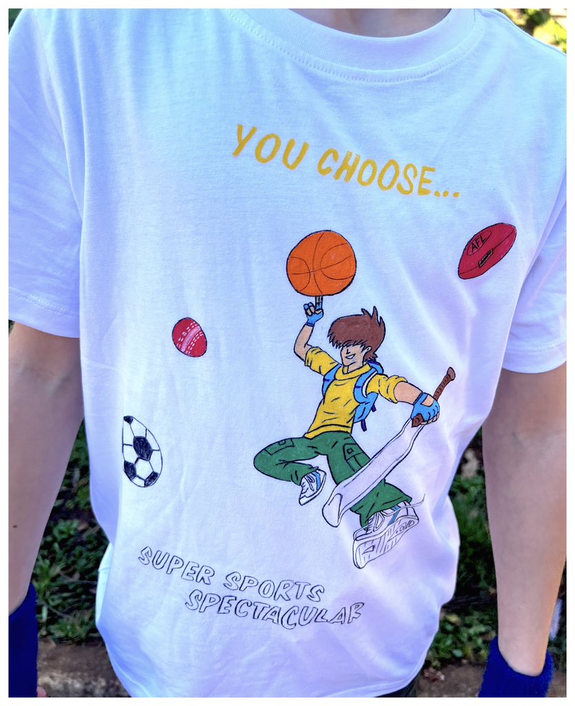 Cool YOU CHOOSE Book Week tee-shirt, hand drawn by a student for his school’s dress up day last week.