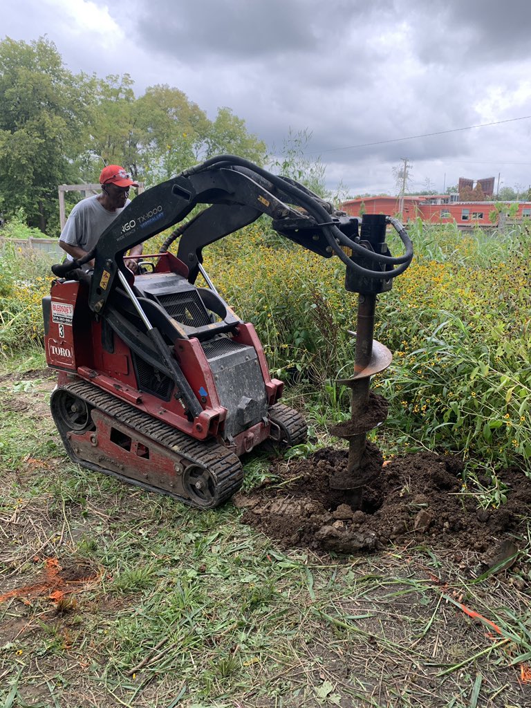 Great day yesterday, boring holes for the concrete footers that will support a new boardwalk through the pollinator garden at <a href="/mohiveskc/">MOHives_official</a>. Thanks to Eddie Ellison for his expertise w/ the Dingo!