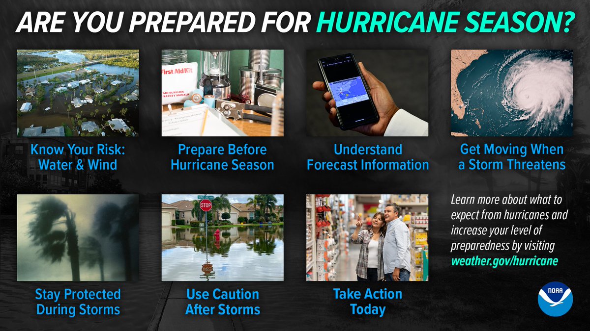NWS's tweet photo. With #Idalia expected to move into the Gulf of Mexico and become a #hurricane... are you prepared? Learn about these topics below, along with more safety tips and necessary resources at https://t.co/feJMG833t4 https://t.co/C3NrkjHgbj
