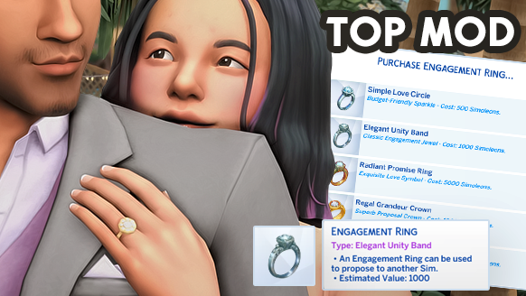 Urbansimsyt's tweet image. The ULTIMATE Engagement MOD 💍

- Shop, Purchase and PERSONALIZE Your Ring!
- You can PASS Down Rings, and the receiving sim can propose to another sim with it (or sell it)
- Depending on the value, rings will now PROTECT relationships from decay.

💻: tinyurl.com/4erjw4ru