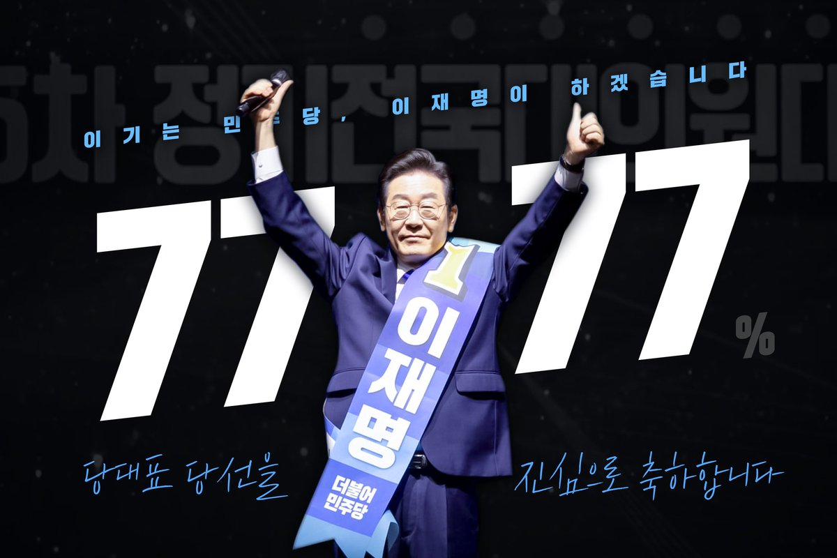 이재명 당대표 님의 1주년을 축하합니다 🎉77.77% 민생우선민주당 검찰공화국에 맞선지 벌써 1년입니다.
대표님의 민생우선 행보 지지합니다!
#이재명당대표1주년축하해