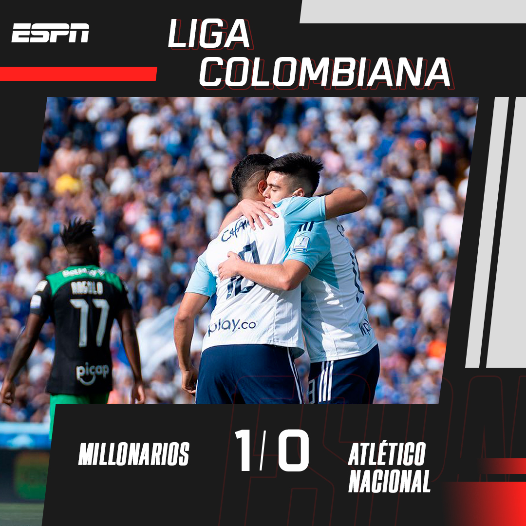 ESPNColombia's tweet photo. 🚨 ¡EL CAMPEÓN VOLVIÓ A IMPONERSE SOBRE ATLÉTICO NACIONAL!

⚽ Millonarios derrotó 1-0 al equipo Verdolaga en El Campín con gol de Daniel Cataño. https://t.co/jAvYhDiAcj
