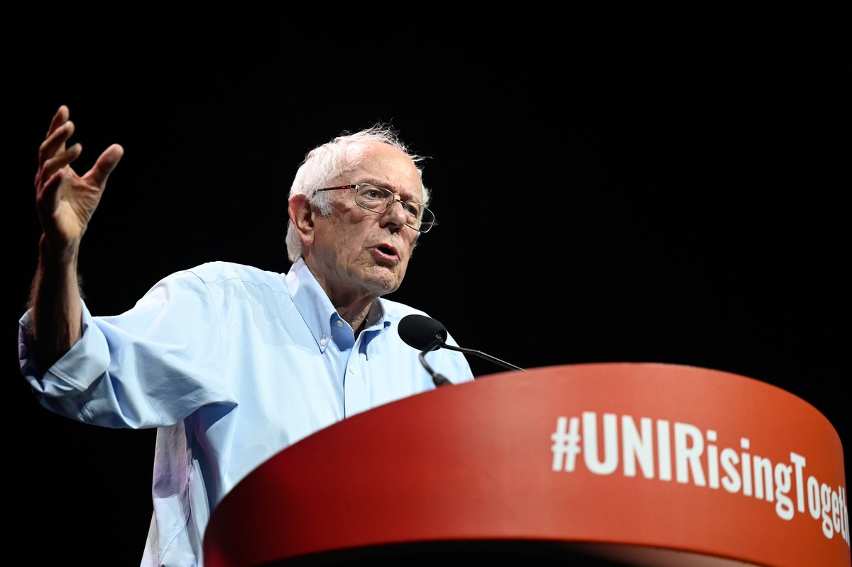 uniglobalunion's tweet image. “With all the new technologies out there and all the wealth that exists, we have to change the reality of so few having so much and so many having so little. 

And it is the trade union movement who is going to bring about that change.” Senator @BernieSanders 
#UNIRisingTogether