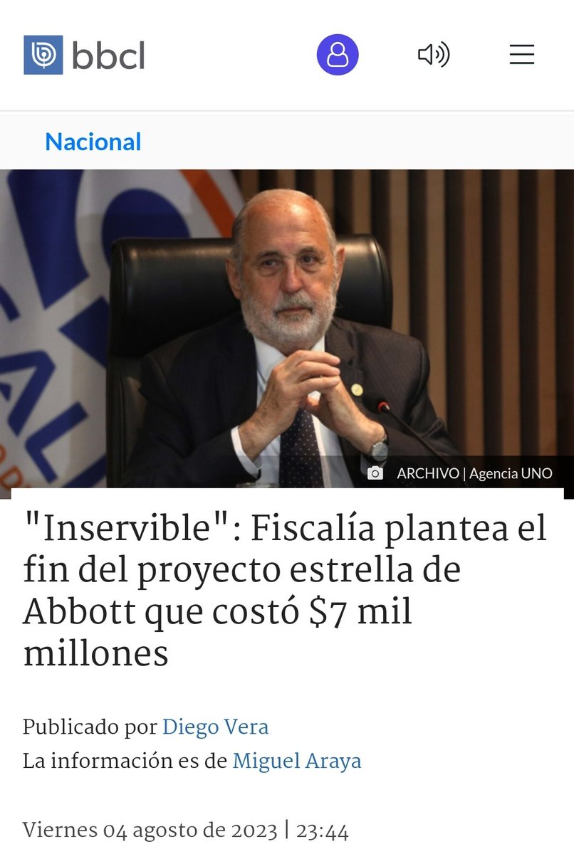 Janet90476632's tweet photo. Si @FiscaliadeChile abre investigación penal tras determinar responsabilidades en fallido proyecto informático del ex Fiscal Nacional Jorge Abbott, donde se defraudó al Estado en $7.000 millones, por qué sus investigaciones no consideran al ex Fiscal❓️ Si fue su proyecto ✨️😏 https://t.co/Y6M4iVb30P
