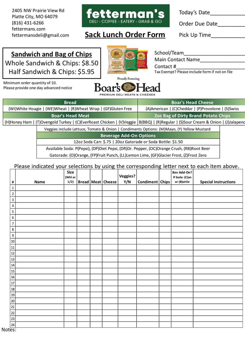 FettermansDeli's tweet photo. Hey coaches, fans and parents! Need to feed the whole team? Check out our Sack Lunches! @PCHSAthletics1 @WestPlatteSport @PanthersNorth 

https://t.co/1EszGwd6zo https://t.co/RledN8YUSA