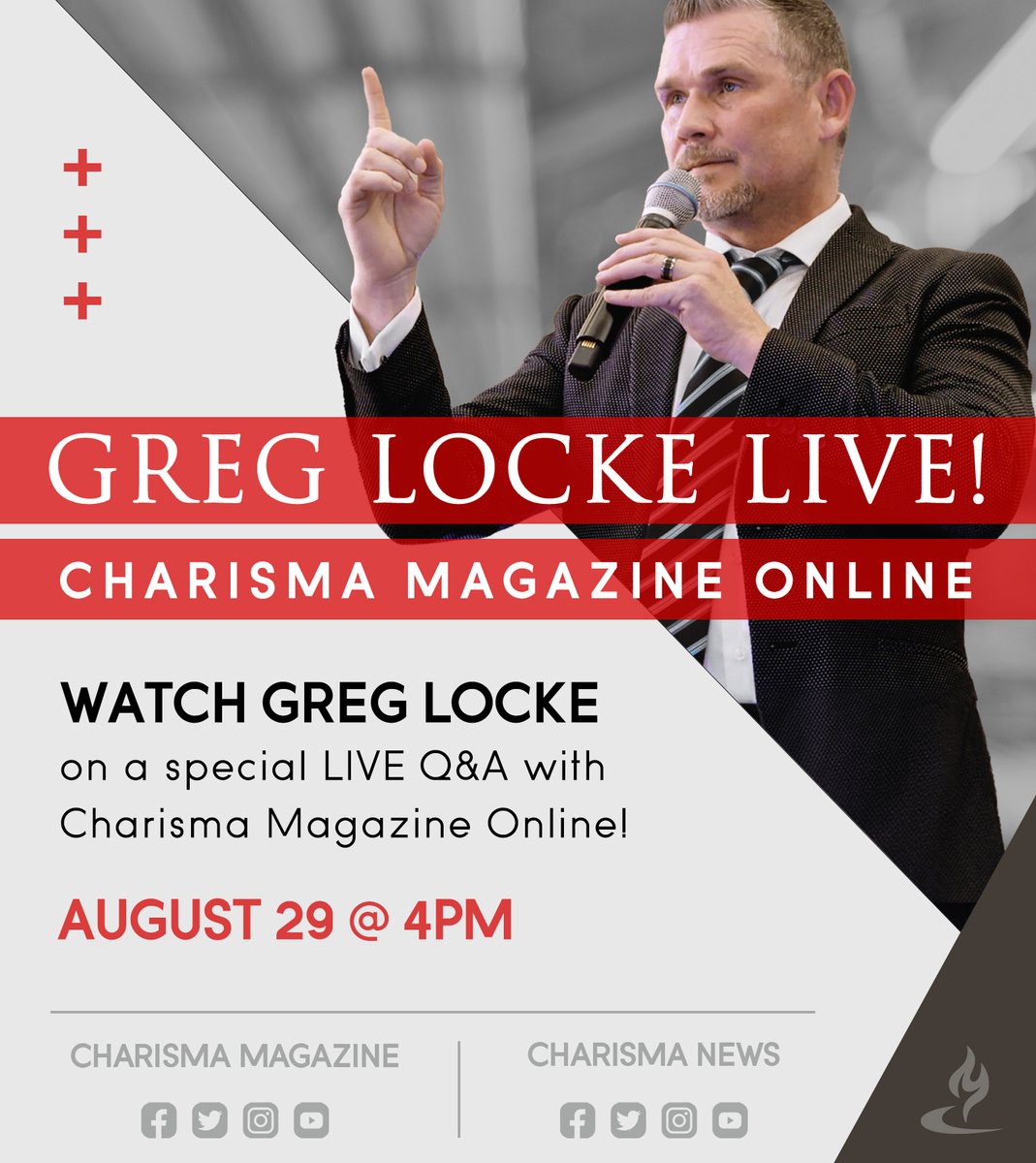 charismamag's tweet photo. 🔥 TWO DAYS AWAY! Watch Pastor Greg Locke and guest host Alexander Pagani on a LIVE Q&A with Charisma Magazine Online!
Watch on #CharismaNews and #CharismaMagazine socials!
@pastorlocke @iampagani
#HolySpirit #Jesus #Deliverance #CastItOut https://t.co/hpWuGtK8M2