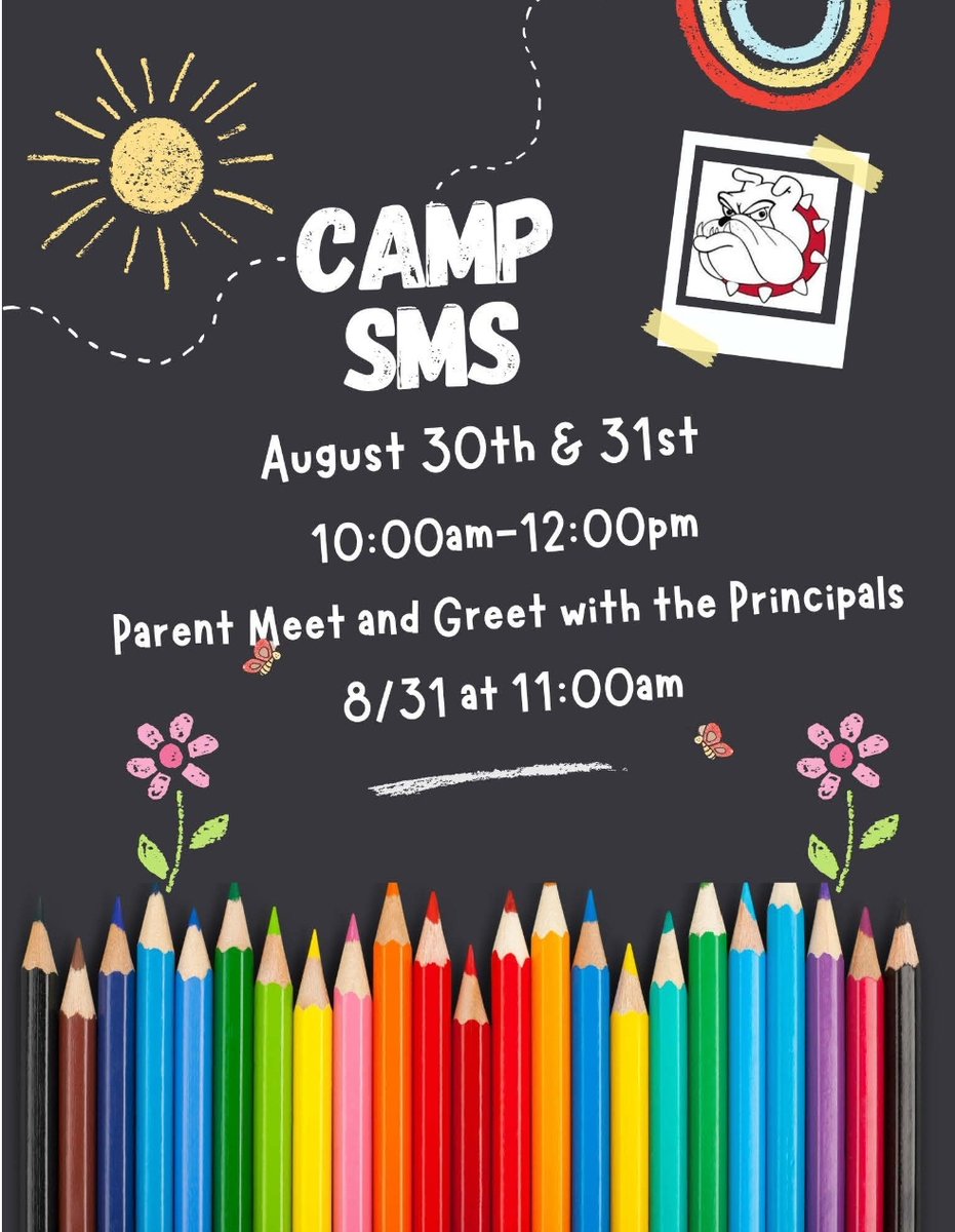 Camp SMS is Tomorrow!
8/30 &amp; 31, Weds &amp; Thurs, 10am-12pm 
On Thursday, Parents invited 11am!