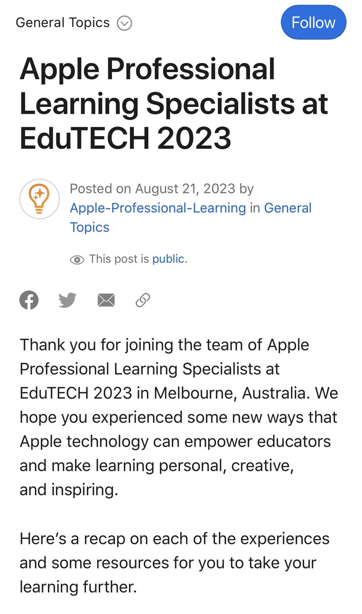 coby_mr's tweet image. Missed the @AppleEDU Experience at #EdutechAU last week? 
Or still trying to catch your breath after a fast-paced session full of goodies? 
Not to worry - it’s all collated here on the Apple Education Community! 
Reach out 📧 or DM 😎
education.apple.com/en/resource/25…