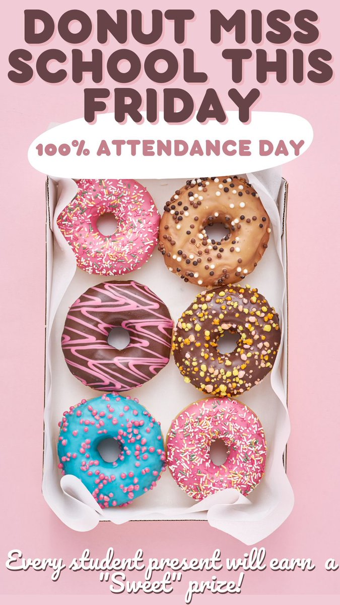 Friday is going to be a 100% Attendance Day!  What are you doing to help improve student attendance?  Ask me about Friday so students DONUT miss! 💙 #Franklin2023 #FalconPride #ThisIsRUSD #AttendanceMatters <a href="/RedlandsUSD/">Redlands USD</a> <a href="/RedlandsUSDSupt/">Juan J. Cabral</a> <a href="/CStephensPR/">Christine Stephens, MBA (She/Her)</a> <a href="/RUSDeducation/">RUSD Educational Services</a>
