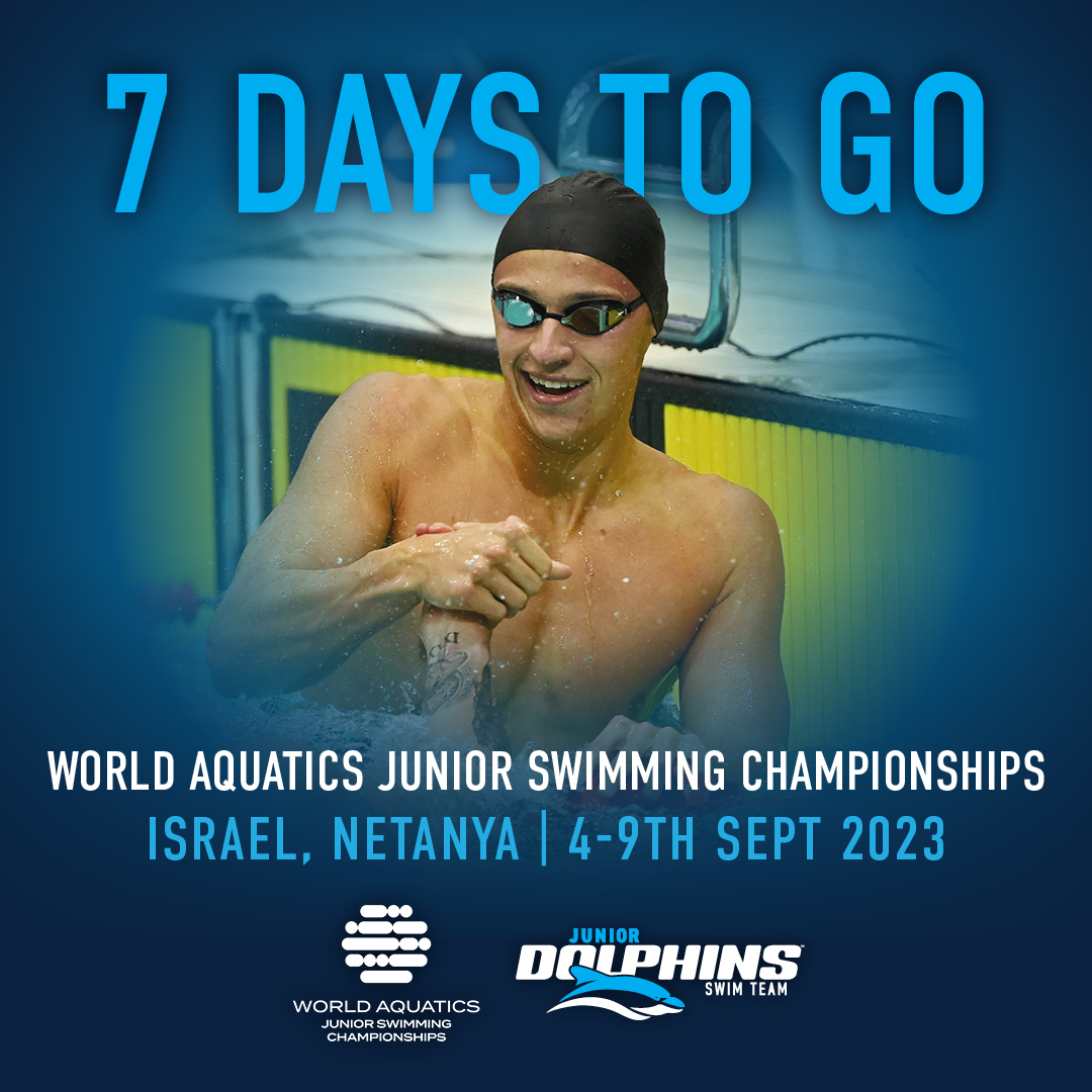 Just 1 week left until the excitement begins at the <a href="/WorldAquatics/">World Aquatics</a> Junior Swimming Championships in Israel! 🏊🏻‍♂️🌎 Good luck to our 30 athletes competing for Australia. 🇦🇺

🗓️ 4-9th of Sept – Heats from 4:30pm | Finals from 1am (AEST)
📺 Watch live: bit.ly/Junior-Worlds-…