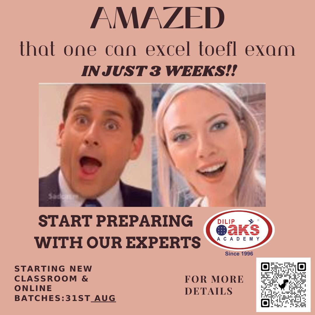 DilipOakAcademy's tweet image. worried about your upcoming TOEFL exam? We are here to help. Join our upcoming batch
#toeflexam #mastersdegree #learnfromthebest #Highereducationabroad #expertcoaching #studyinamerica #toefltips #toeflpreparation #studyabroad #highereducationconsultant #toefl #toefltest