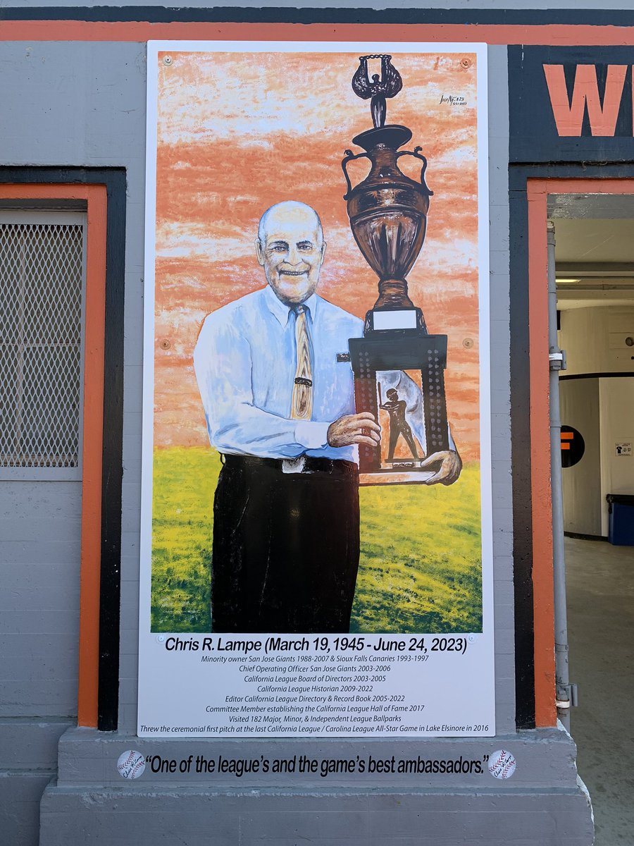 The <a href="/SJGiants/">San Jose Giants</a> unveiled a mural honoring Cal League legend, Chris Lampe. A SJ Giants minority owner from 1988-07 &amp; the Cal League Historian from 2009-22. He was an ambassador for the Cal League &amp; preserved it’s history. He was a great friend &amp; will truly be missed!