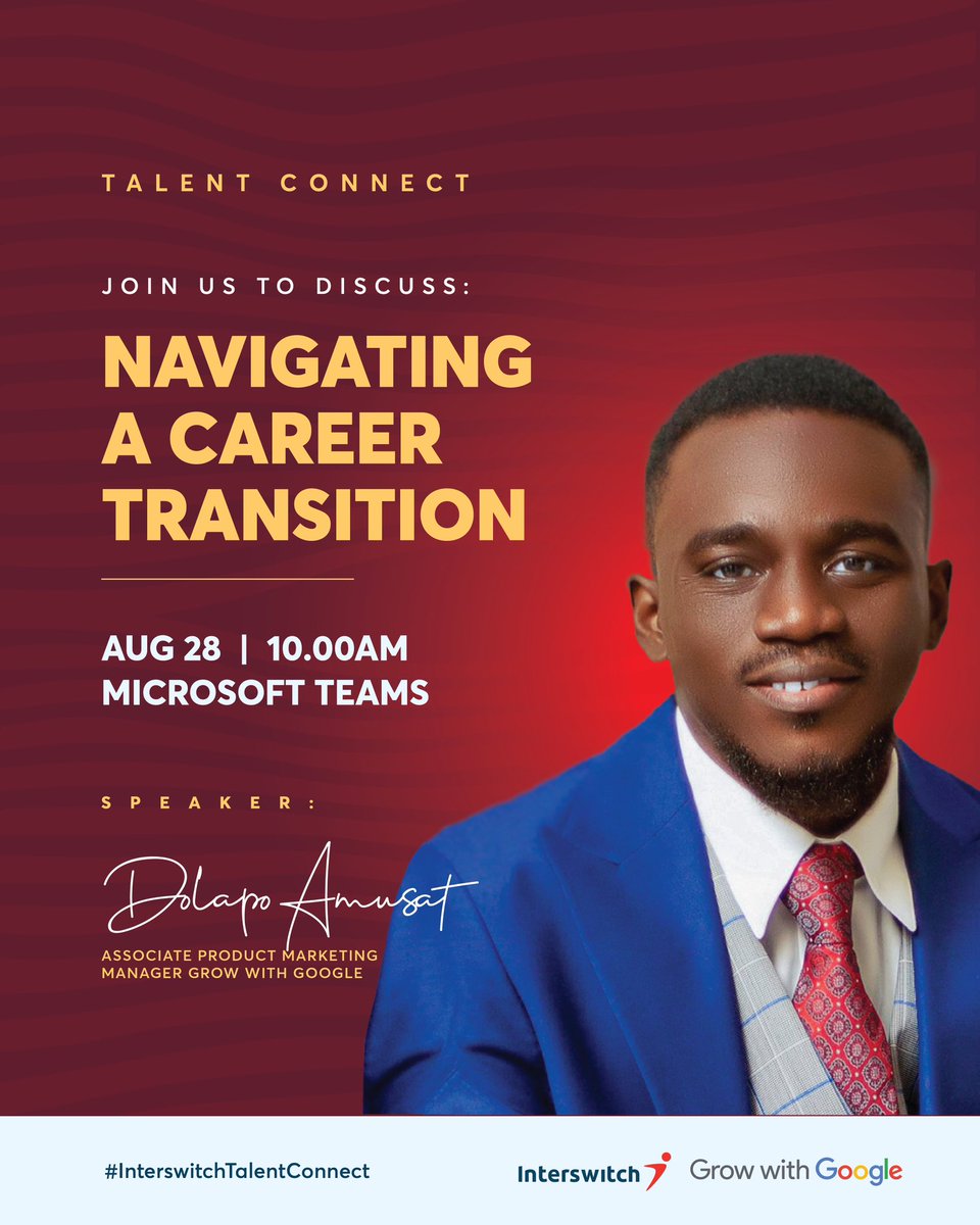 InterswitchGRP's tweet photo. It’s almost time! Are you ready to take your career in tech to the next level? Then you can’t afford to miss this session.
Registration is still on https://t.co/xVIpxGoVRP Share with friends and loved ones.
#InterswitchTalentConnect
#TechItToTheNextLevel
#TheFutureOfWork https://t.co/p1uY5upnT3