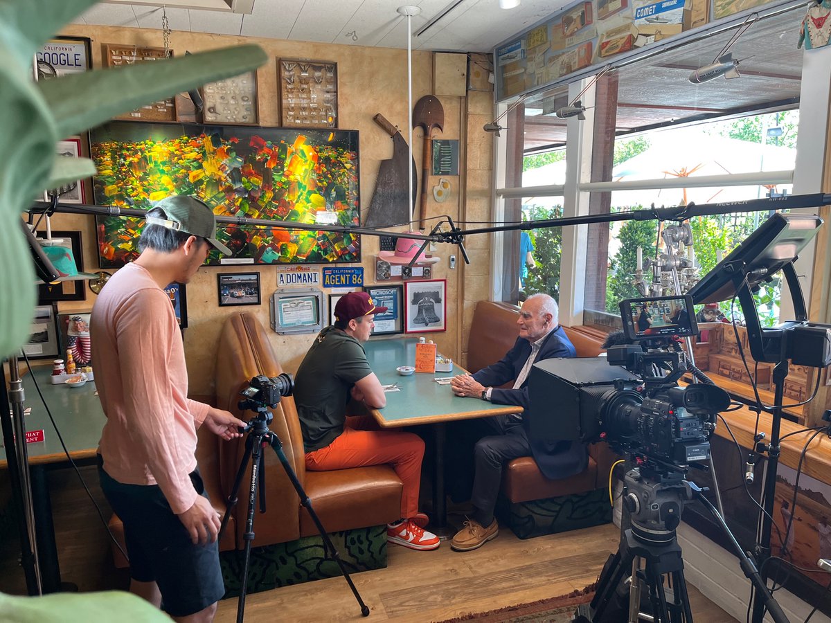 Last week, my grandpa (Pops) and I filmed a segment for Jamis, the founder of 'Buck's' Restaurant in Woodside. Such an amazing place, and such an amazing person. Without the camera's this would probably be my favorite photo of all time.