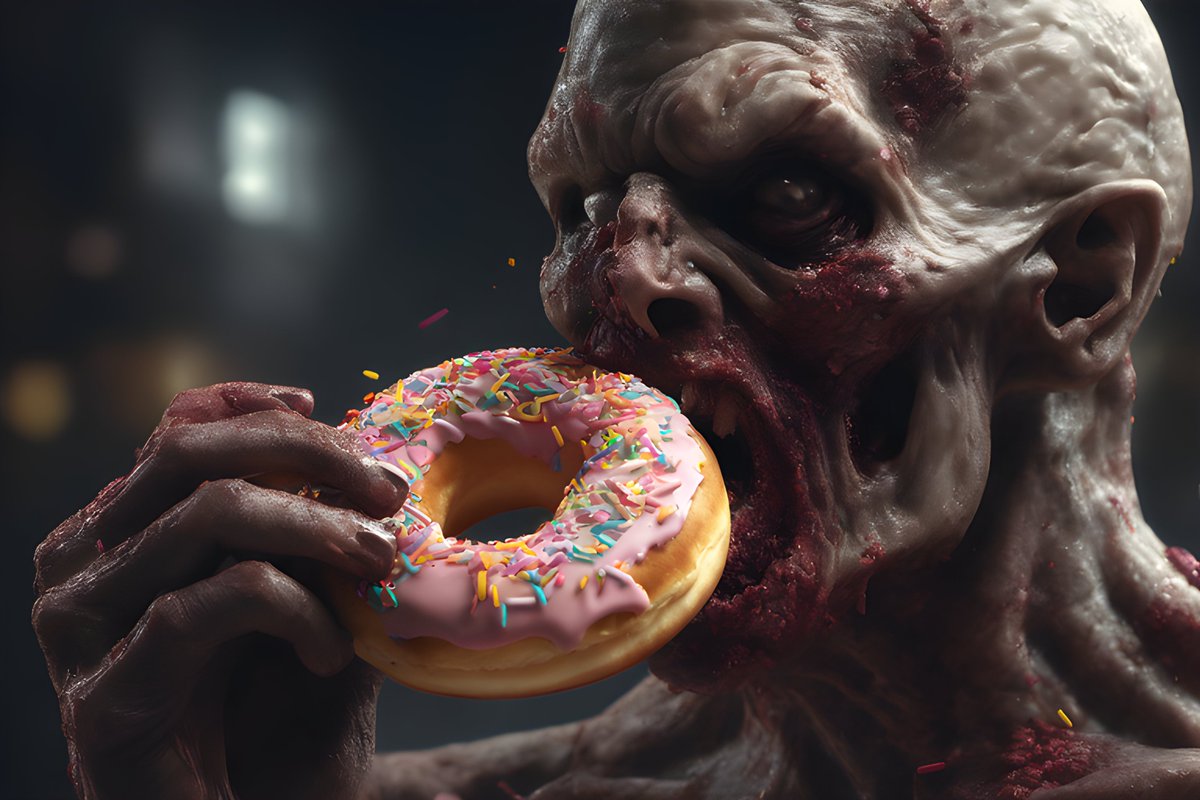 shockhaus's tweet photo. Zombies eating Donuts with Sprinkles #zombies #donuts #SDXL https://t.co/V2IWT6fyuo