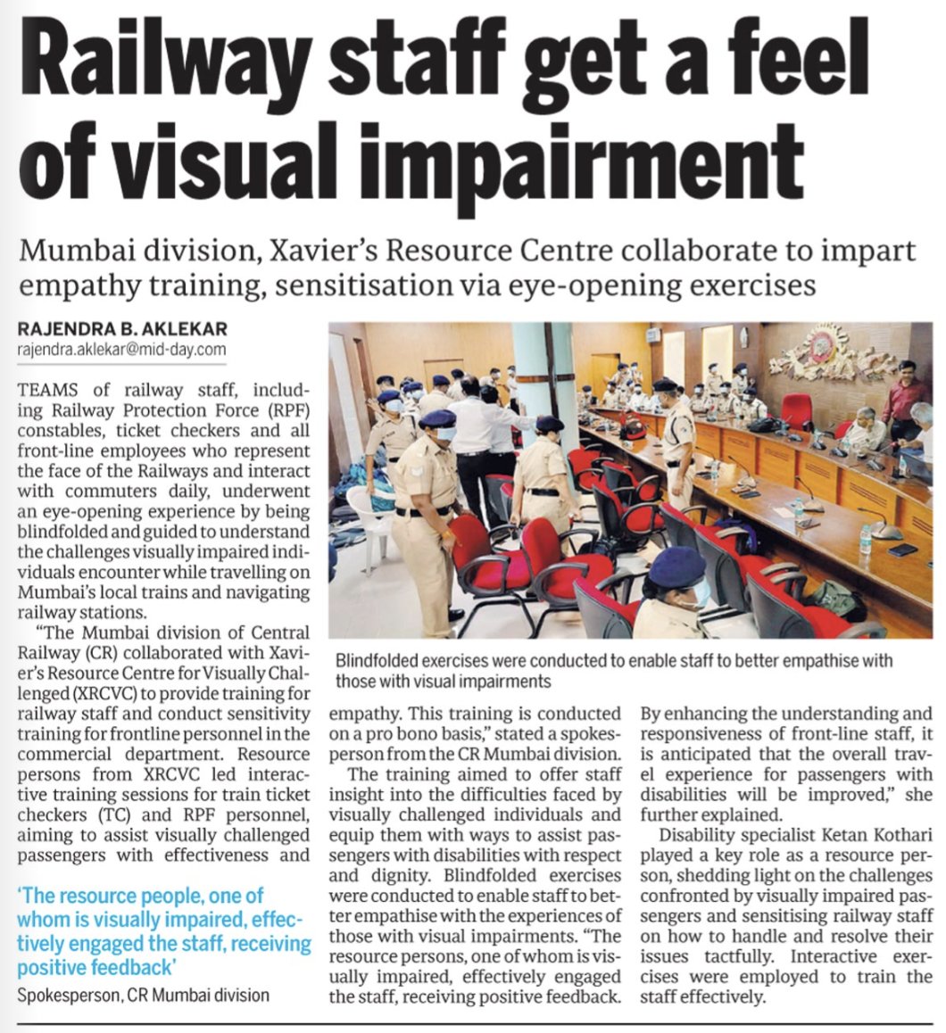 Blind-folded railway staff made to understand problems of visually impaired on the city’s local trains. Details here: mid-day.com/mumbai/mumbai-… @RailMinIndia