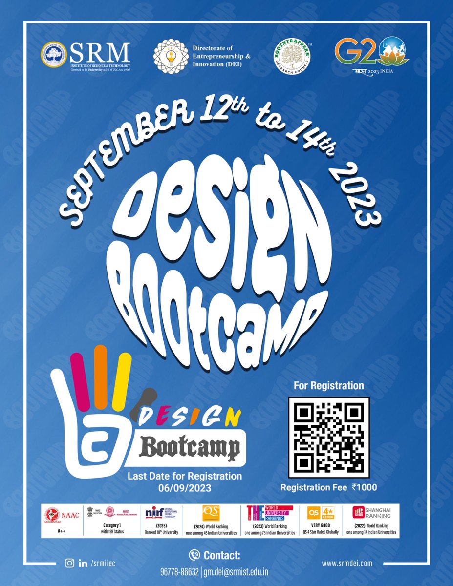 SRM_DEI's tweet image. Dear Founders, the Directorate of Entrepreneurship and Innovation is organising the DESIGN BOOTCAMP from 12th to 14th September 2023.
Register Here: rzp.io/l/DBC-01
#srmist #design #bootcamp #product #innovation #startup #productdesigning