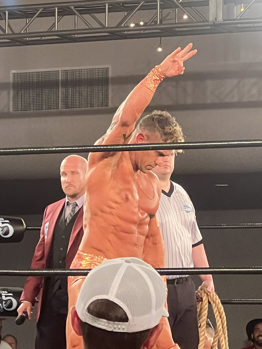 Lusjack's tweet photo. @PlanetTyrus and @therealec3 put on a terrific match in the Main Event tonight. Tyrus took the tough loss. I’m going to miss seeing this man in the ring. Best of luck! #NWA75 @nwa https://t.co/VfvAO6uMG6