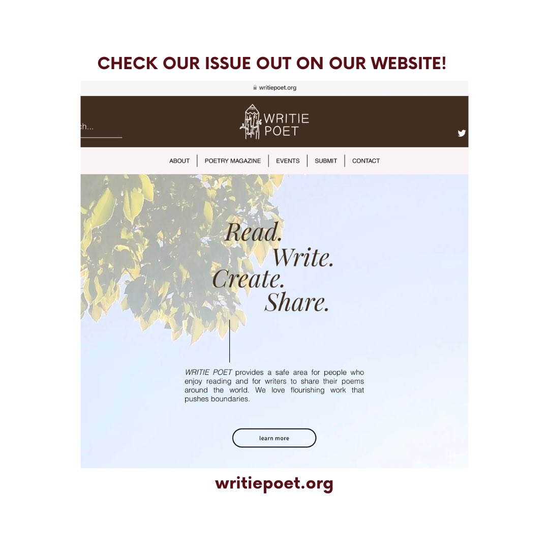 themaluzine's tweet photo. ISSUE 02 IS OUT ON OUR WEBSITE!
Thank you so much to our contributors. All the poems were beautiful and we can’t wait to see more amazing writings <3
#writiepoet #poetrymagazine #litmag #poet #poetry #magazine https://t.co/UMqH1Ycpbs