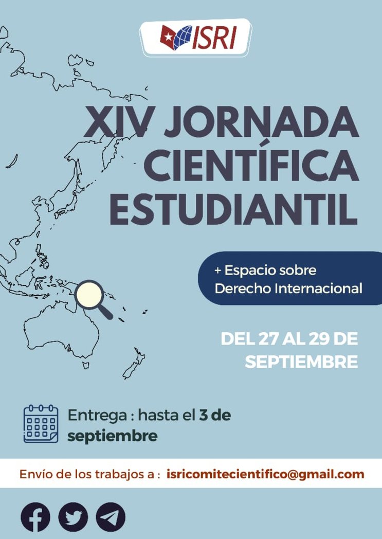IsriComite's tweet photo. Recordamos que la próxima semana cierra el plazo de entrega ⌛ de las ponencias para la XIV Jornada Científica Estudiantil (🗓️ : 3 de sept) y para la *Revista Política Internacional* (🗓️ : 1 de sept). 
El Comité Editorial de *Adhoc* también recibirá artículos hasta el 10 de sept. https://t.co/Le7pLi696I