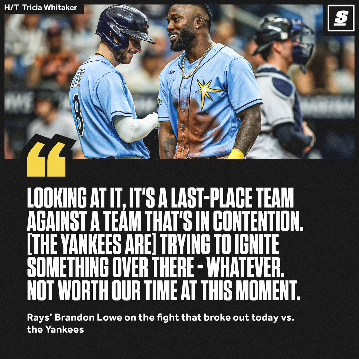 Brandon Lowe didn't pull any punches when talking about the Rays scrap with the Yankees today. 😅 thesco.re/3YSHDQE