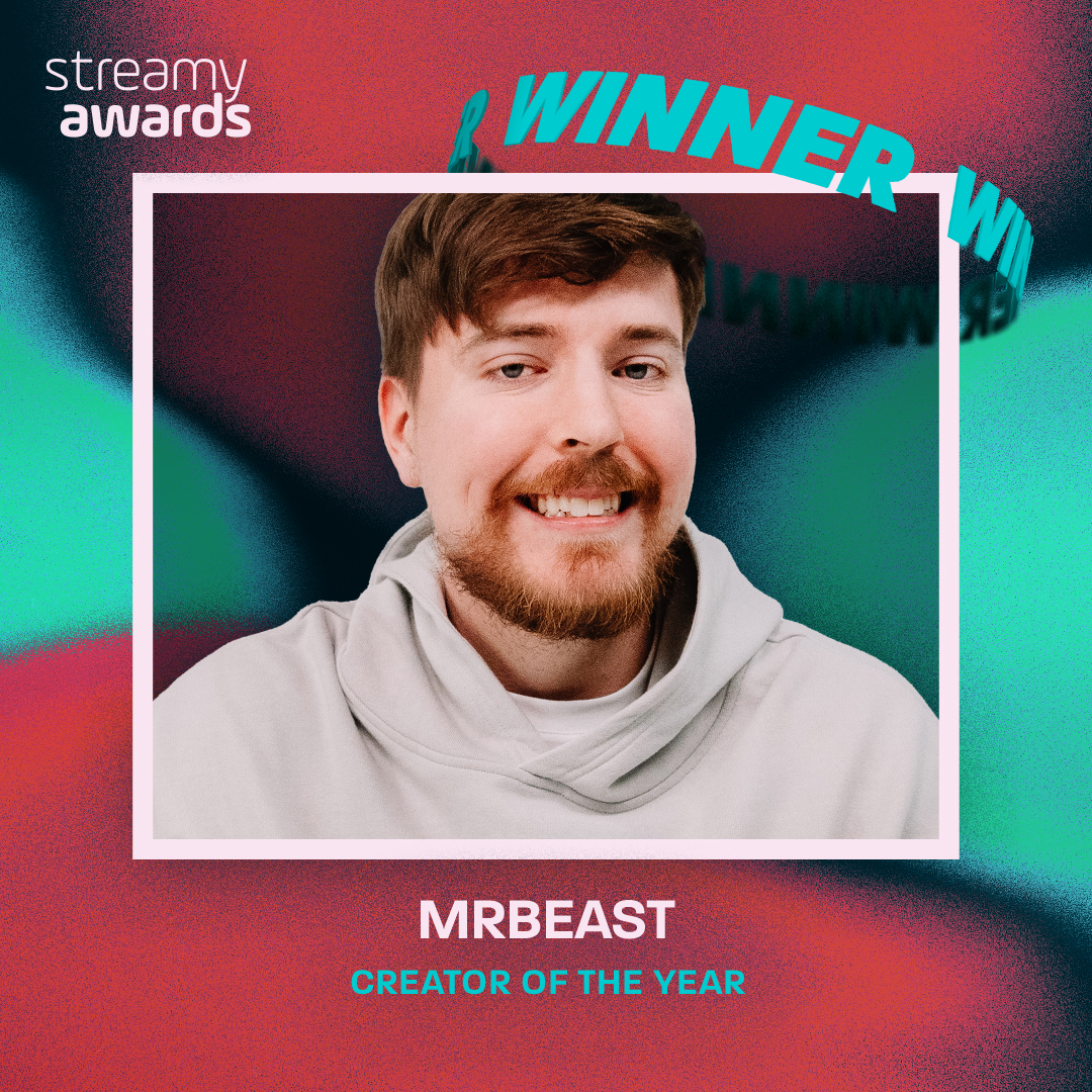 streamys's tweet image. for the fourth year in a row, @mrbeast is taking home the win for ⭐️ CREATOR OF THE YEAR ⭐️ #streamys