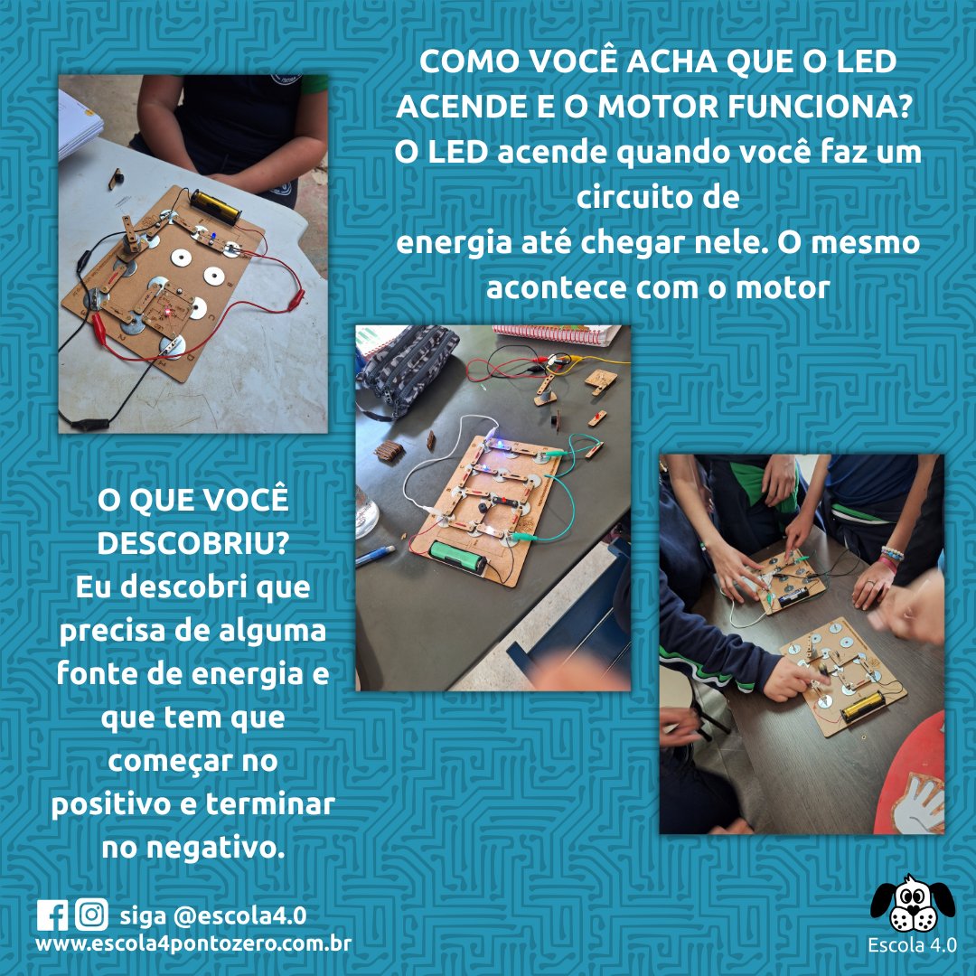 4Escola's tweet photo. #placabase #oficinaEscola4pontozero #eletronicabásica #circuitoselétricos #materialisolante
#materialcondutivo #professormaker #IEEE #CNPq https://t.co/5S6tiUqRQQ