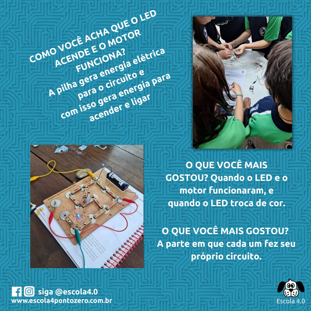 4Escola's tweet photo. #placabase #oficinaEscola4pontozero #eletronicabásica #circuitoselétricos #materialisolante
#materialcondutivo #professormaker #IEEE #CNPq https://t.co/5S6tiUqRQQ