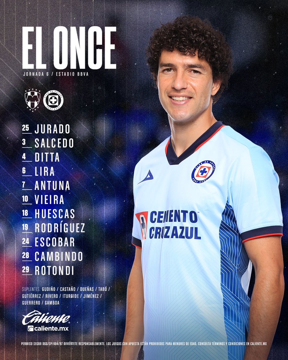 CruzAzul's tweet photo. Así sale La Máquina para enfrentar a Rayados esta noche. 

¡Cobra hasta $5,750 por cada $1,000 apostados al triunfo de La Máquina en @calientesports! 

📲 https://t.co/l16wtRrear

#MételeEnCaliente 🔥
#MásAcciónMásDiversión https://t.co/Px8M9XY6D0