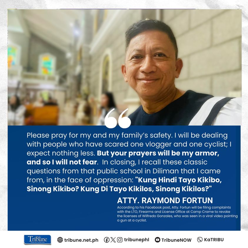 tribunephl's tweet photo. In a Facebook post titled 'Justice is Not Dead', lawyer Raymond Fortun shared screenshots where the cyclist [in the viral video] was allegedly coerced into signing an agreement with ex-cop identified as Wilfredo Gonzales. The person who took the video had also reportedly been scared into silence. Fortun is also filing several complaints for the revocation of Wilfredo Gonzales' driving and gun licenses so that "...the 8 August 2023 incident will not be repeated and that the citizenry would feel safer as they traverse our streets." 

Related story: https://t.co/0qnI2r5cnI

#cyclist 
#excop 
#DailyTribune