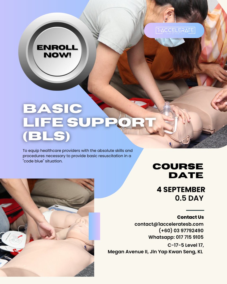 1acceleratesb's tweet photo. π Gear up for September with life-saving skills! Our courses are enrolling now. Be prepared for any emergency that comes your way. π©Ή
#SeptemberSafety #firstaidcourse #firstaidtraining #malaysiafirstaid #heartsaver #BLS #ACLS #ITLS #1accelerate https://t.co/tNzuCXla9g